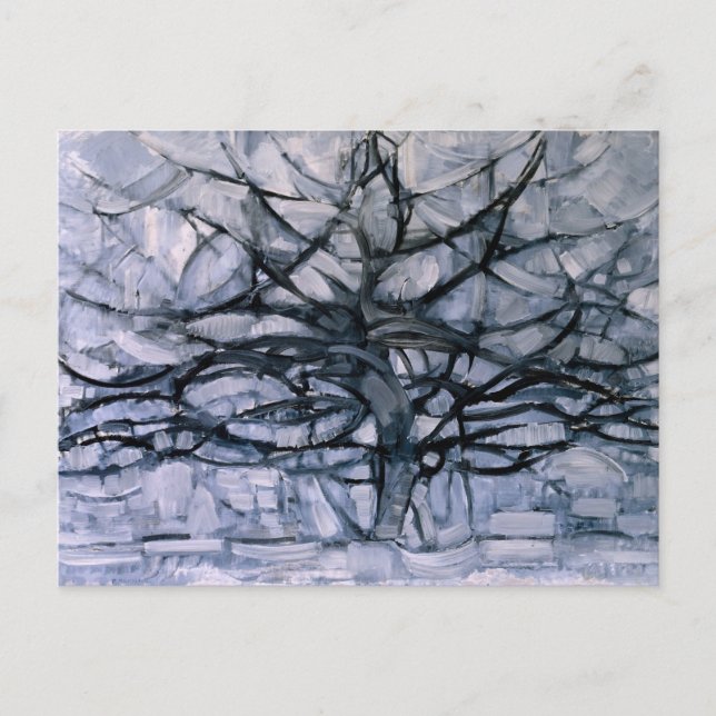 Postal Mondrian - Árbol gris, pintura famosa, (Anverso)