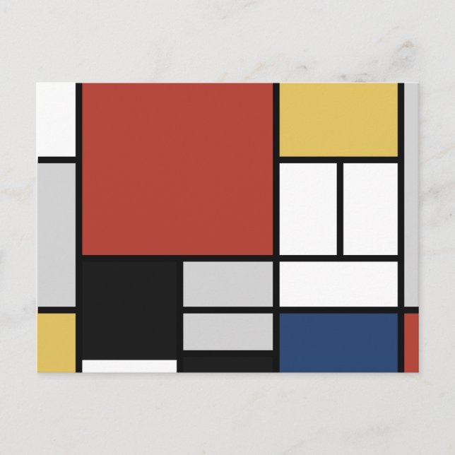 Postal Mondrian Pintura de Plano Rojo Amarillo Azul Gris  (Anverso)