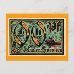 Postal Moneda alemana "Kieler Sprotten" en la Primera Gue