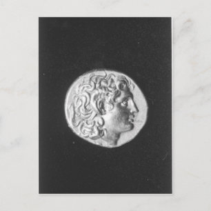 Postal Moneda con la cabeza de Alejandro Magno