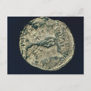 Postal Moneda con las cabezas de Julio César y Augusto
