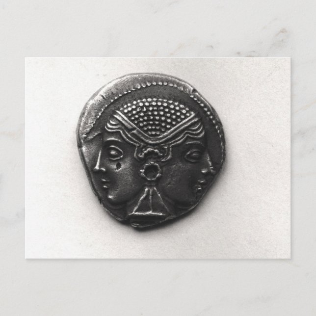 Postal Moneda de Lampsacus con la cabeza de Janiforme (Anverso)