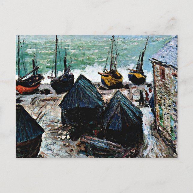 Postal Monet - Barcos en la playa de Etretat (Anverso)