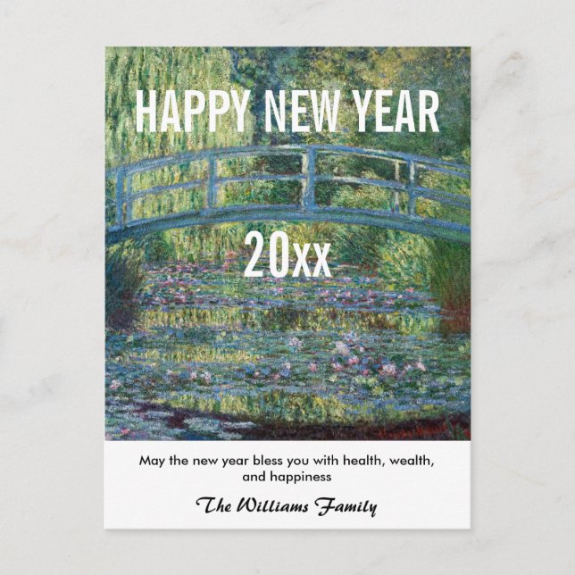 Postal Monet - Feliz Año Nuevo y el estanque de Lily del  (Anverso)