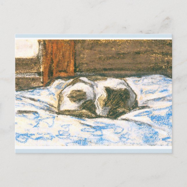 Postal Monet, gato durmiendo en una cama (Anverso)