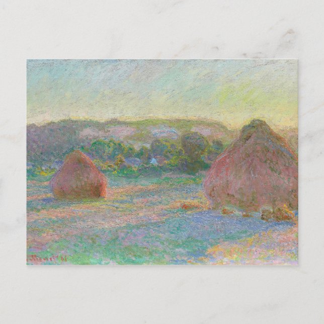 Postal Monet Impresionista Art Haystacks Fin de Verano (Anverso)