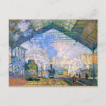 Postal Monet - La estación de Saint-Lazare, arte refinado<br><div class="desc">Estación de Saint-Lazare,  obra de arte de Claude Monet,  artista impresionista francés,  1877</div>