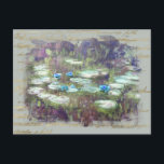 Postal ** Monet Lily Pads Pond Old Gold HandWritings AR A<br><div class="desc">POSTCARD POST CARD ) Monet clásico con la vieja letra falsa de oro y un sutil fondo de Pastel arcoiris. El fondo es de color gris claro y verde oliva suave. Elegante Femenino Romántico Ephemera Floral Pintura Artista Único Creativo Moderno y Romántico Vintage Old (BUSCAR AR23 para diseños similares) El...</div>