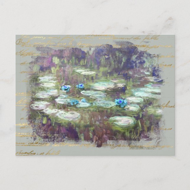 Postal ** Monet Lily Pads Pond Old Gold HandWritings AR A (Anverso)
