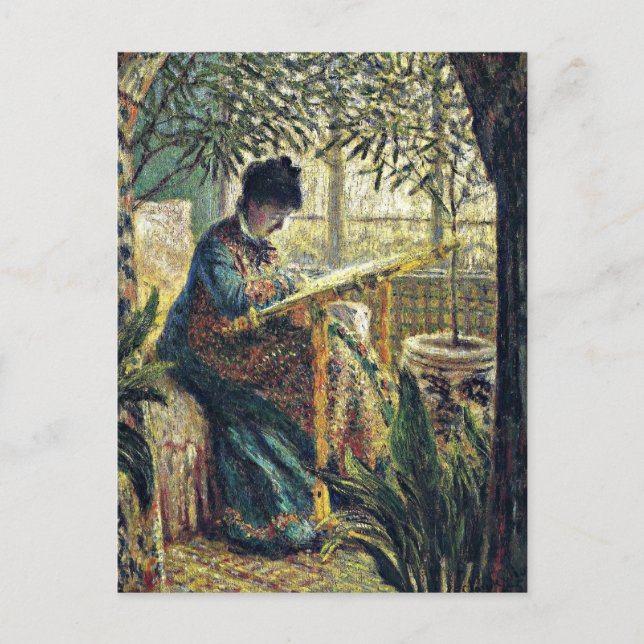 Postal Monet - Madame Monet Embroidering (Anverso)