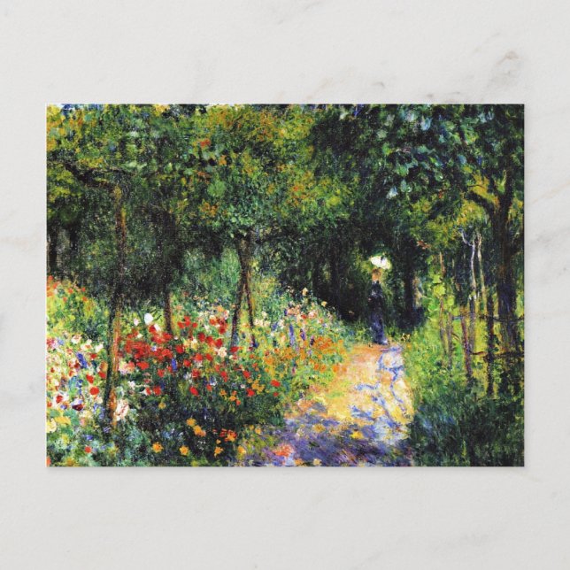 Postal Monet - Mujer en el jardín, pintura de arte fino (Anverso)