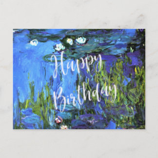 Postal Monet - Nenúfares, índigo azul, deseos de cumpleañ