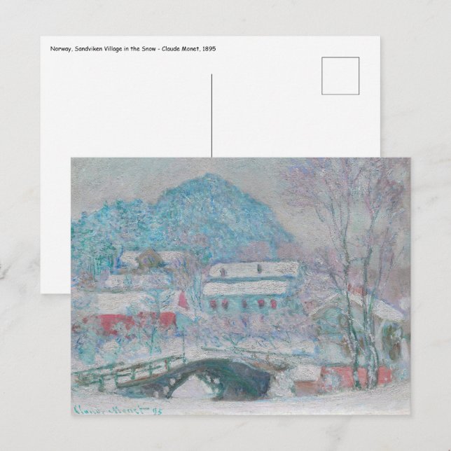 Postal Monet - Noruega, aldea Sandviken en la nieve (Anverso / Reverso)