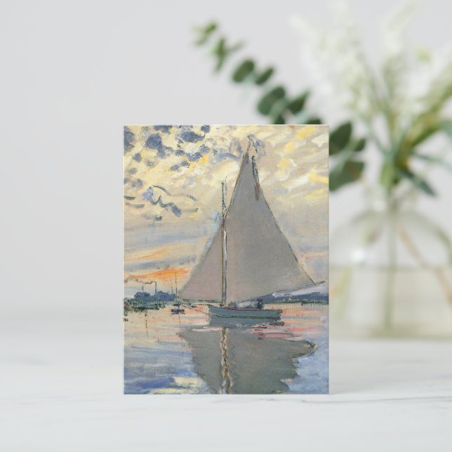 Postal Monet Sailboat Impresionismo Francés Arte Clásico (Anverso de pie)