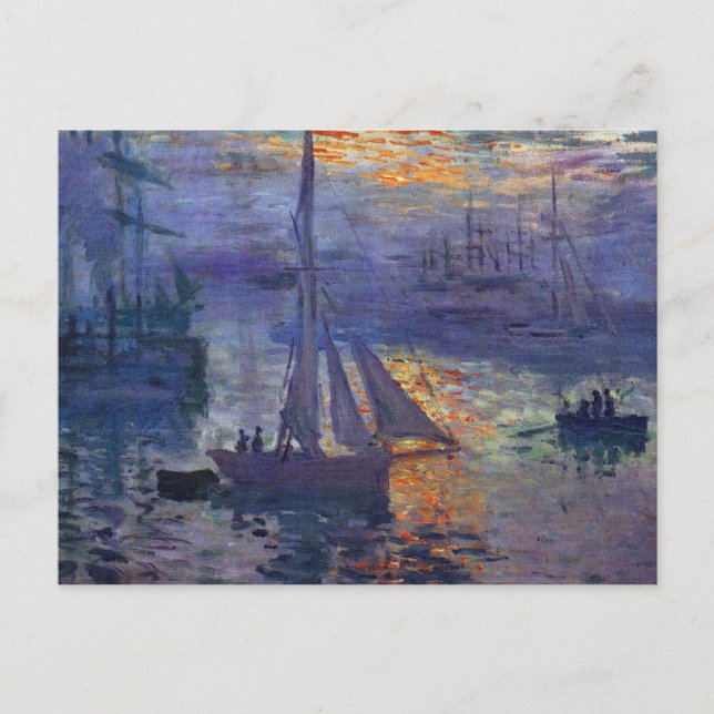 Postal Monet sunrise at sea barco de vela pintura arte (Anverso)