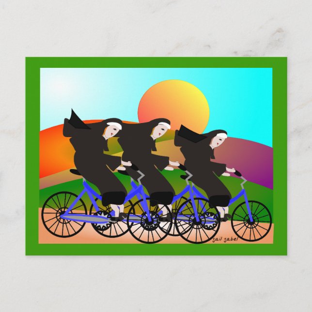 Postal Monjas en bicicletas Regalos de arte (Anverso)