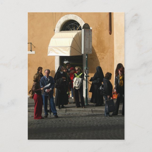 Postal Monjas en la parada de autobús (Anverso)