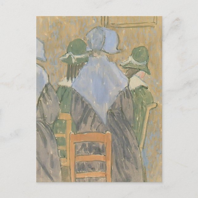 Postal Monjas y colegialas paradas en la iglesia por Gwen (Anverso)