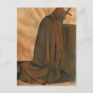 Postal Monje Gregoriano En La Oración Usando Cassock Con