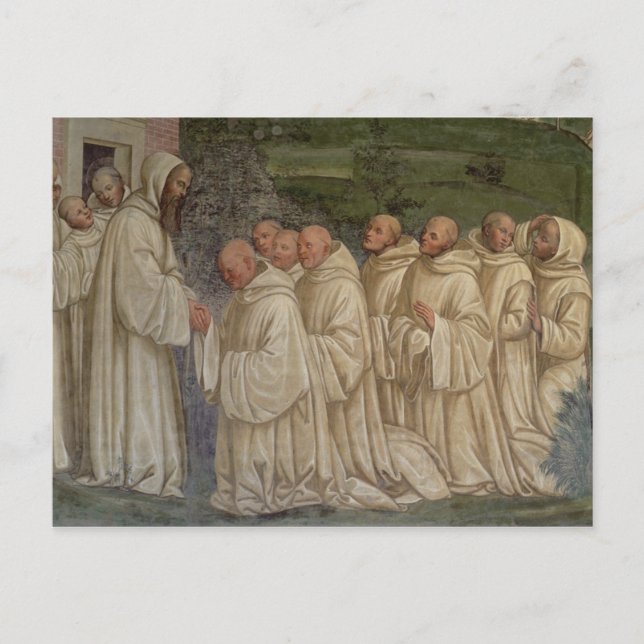 Postal Monjes benedictinos, de la vida de San Benedicto ( (Anverso)