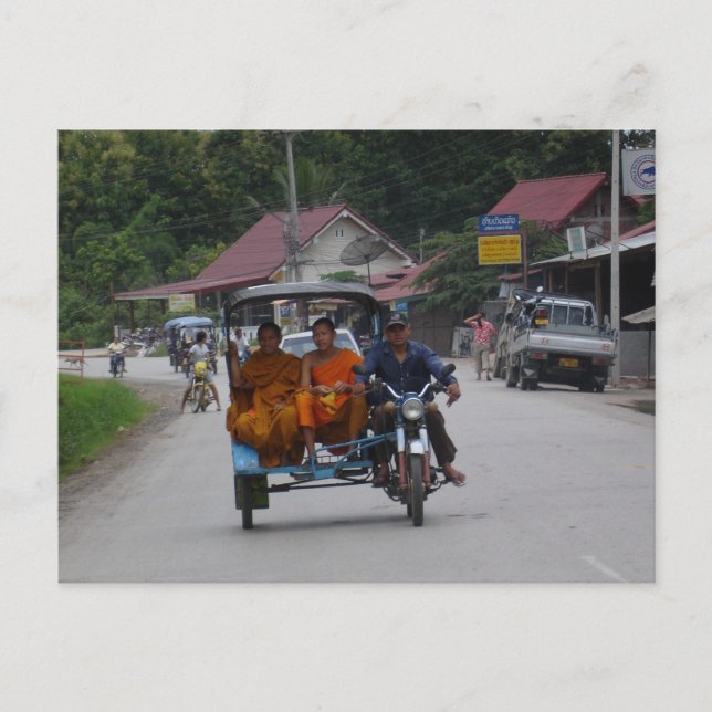 Postal Monjes en un tuk tuk (Anverso)