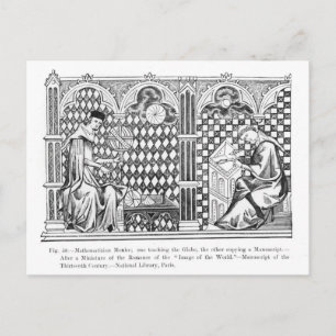 Postal Monjes matemáticos: uno enseñando el globo