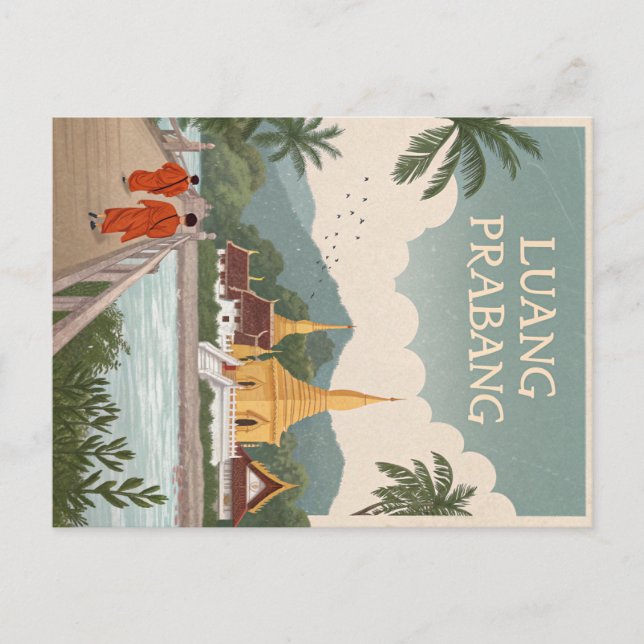 Postal Monjes y templos de Luang Prabang (Anverso)