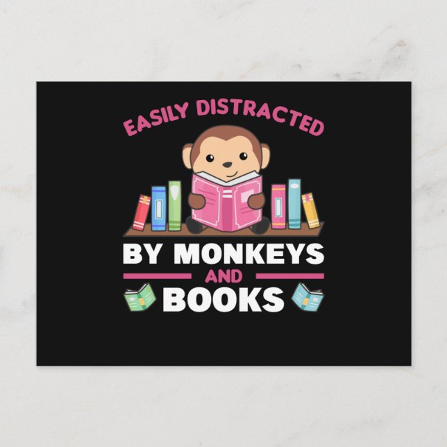 Postal Monkey And Books Funny Saying With Book (Anverso)