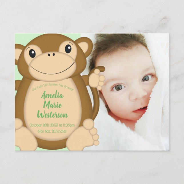 Postal Monkey Baby Shower Jungle (Anverso)