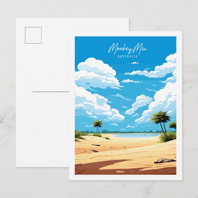 Postal Monkey Mia Australia ilustracion de viaje vintage (Anverso / Reverso)