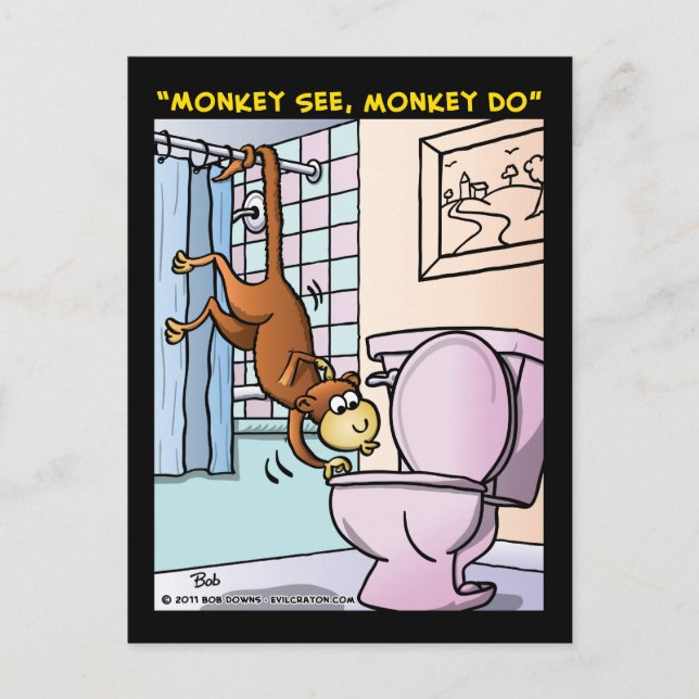Postal "Monkey See, Monkey Do" (Anverso)