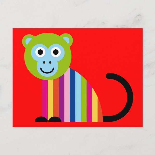Postal Mono Chimp Cute Colorful Personalizado Animal (Anverso)
