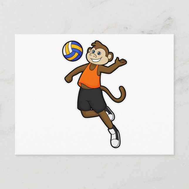 Postal Mono como jugador de voleibol con balón de voleibo (Anverso)