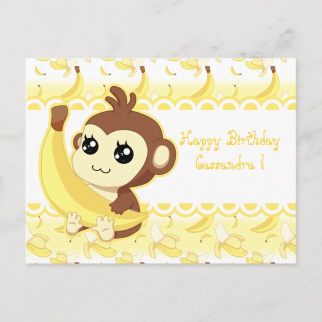 Postal Mono de Kawaii con banana (Anverso)