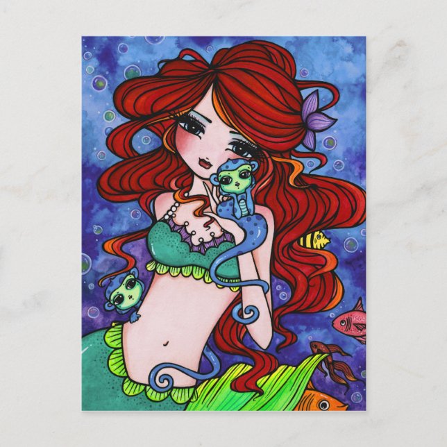Postal Mono marino Mermaid Fantasy Marine Art Postcard (Anverso)