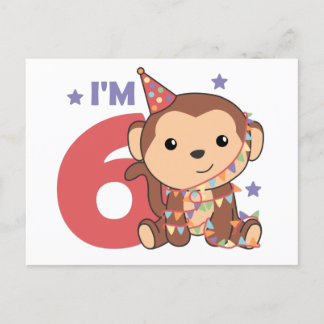 Postal Mono Sexto cumpleaños niños de 6 años de edad post
