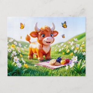 Postal Mono taurino 3D lindo picnic Zodíaco