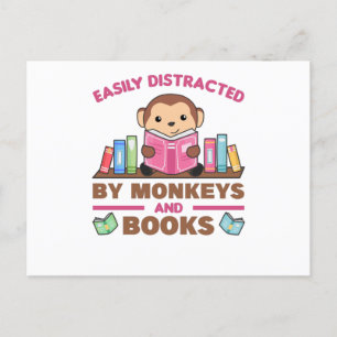 Postal Mono Y Libros Divertidos Con Libro