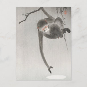 Postal Mono y reflexión de la luna por Ohara Koson