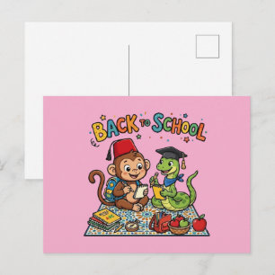 Postal Mono y serpiente lindos dibujo animado de vuelta a