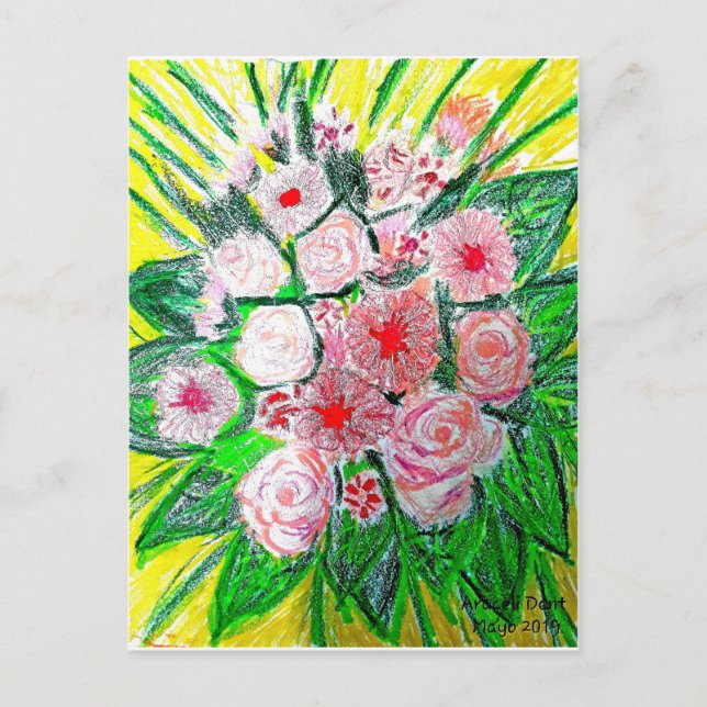 Postal Monochromatic, Rosas, Dianthus caryophyllus,  Gerb (Anverso)