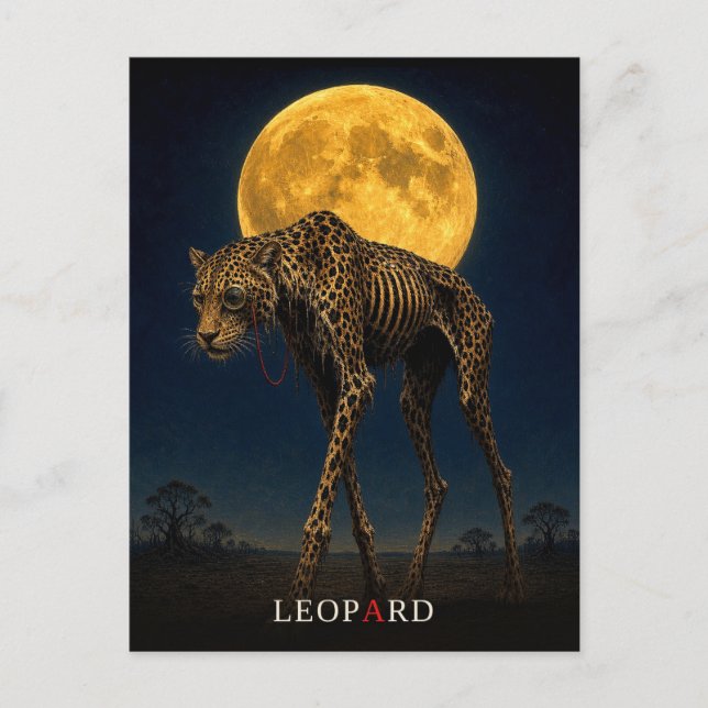 Postal Monóculo de leopardo gótico Surrealista (Anverso)