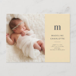 Postal Monograma amarillo Recién nacido fotográfico de 1