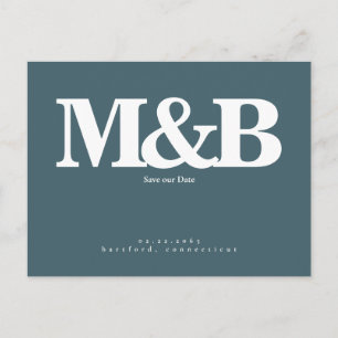 Postal Monograma Blanco Moderno y Sleek Verde azulado Aho