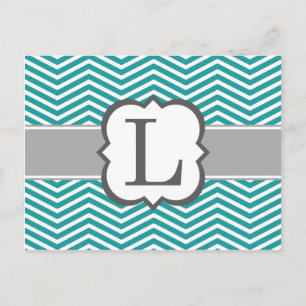 Postal Monograma blanco verde azulado L Chevron