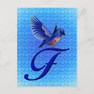 Postal Monograma Bluebird Inicial F Elegante