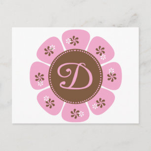 Postal Monograma D marrón y rosa