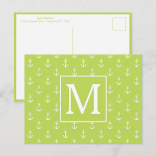 Postal Monograma de Anclas Verdes y Blancas de Hoja de Pa