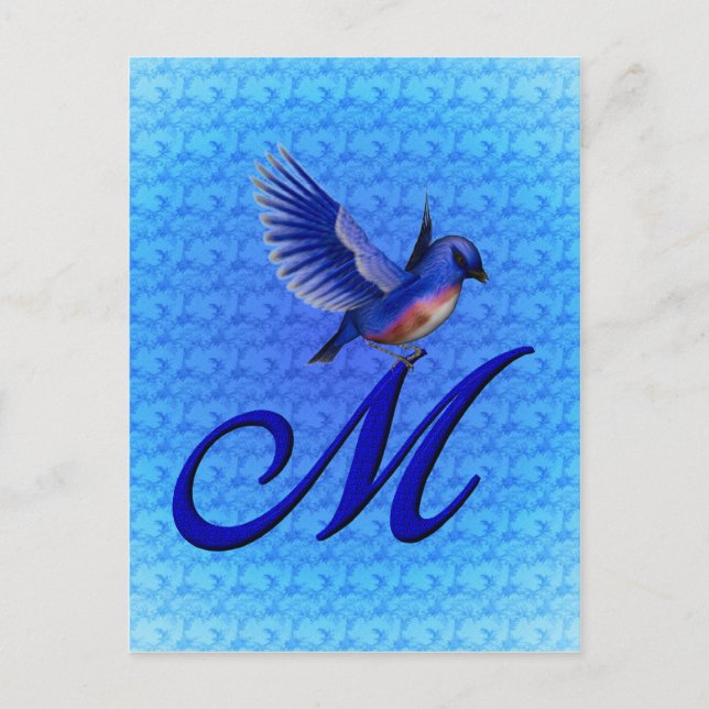 Postal Monograma de Bluebird Primer M Elegante (Anverso)
