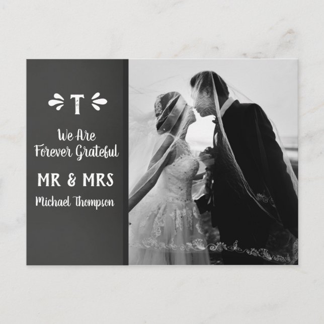 Postal Monograma de Chalkboard Gracias Boda (Anverso)